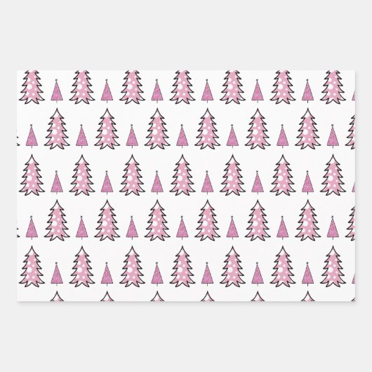 Roze kerstboompatronen Glitter & Leopard Fun Inpakpapier Vel (Voorkant 2)