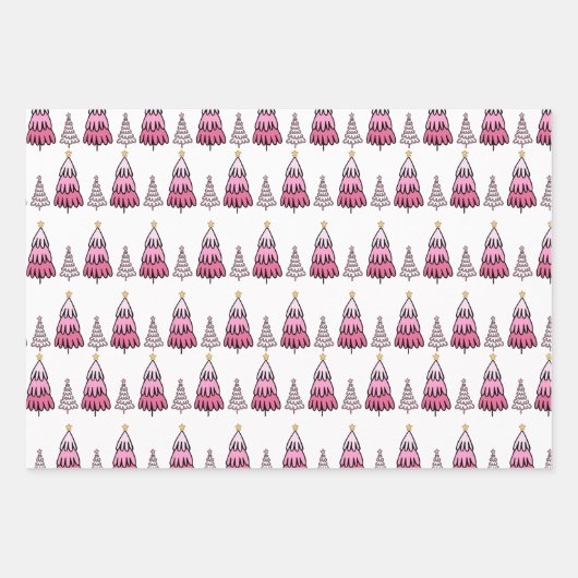 Roze kerstboompatronen Glitter & Leopard Fun Inpakpapier Vel (Voorkant)