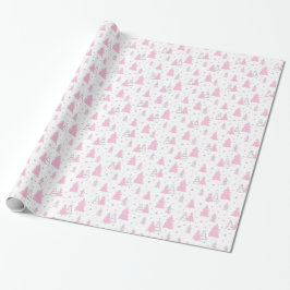 Roze kerstboompatroon cadeaupapier