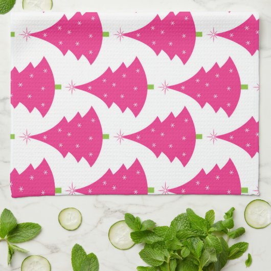  roze kerstboompatroon theedoek (Gevouwen)