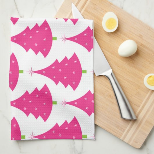  roze kerstboompatroon theedoek (Quarter Fold)