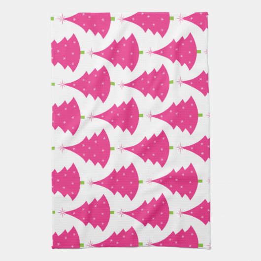 roze kerstboompatroon theedoek (Verticaal)