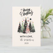 Roze Kerstbos Feestdagenkaart (Staand voorkant)
