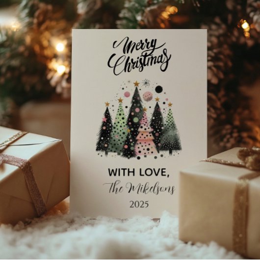 Roze Kerstbos Feestdagenkaart