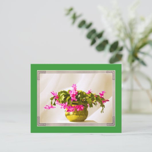 Roze Kerstcactus Portret Feestdagenkaart (Staand voorkant)