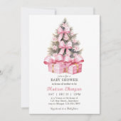 Roze Kerstcadeau Baby shower Kaart (Voorkant)