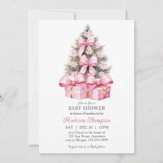 Roze Kerstcadeau Baby shower Kaart (Voorkant)