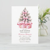 Roze Kerstcadeau Baby shower Kaart (Staand voorkant)