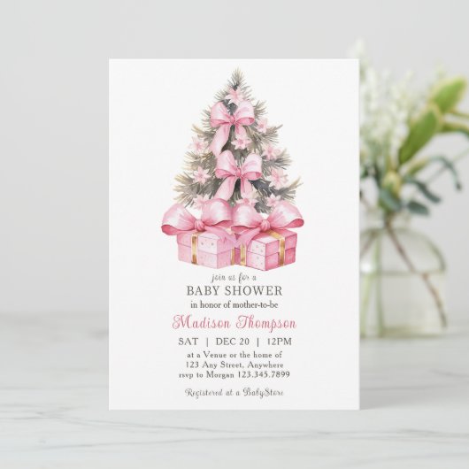Roze Kerstcadeau Baby shower Kaart (Staand voorkant)