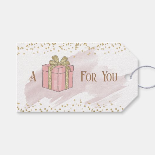 Roze Kerstcadeau Cadeaulabel (Voorkant (Horizontaal))