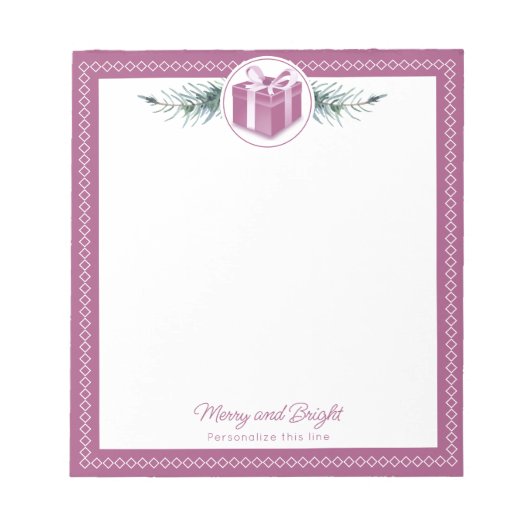 Roze kerstcadeau gepersonaliseerd notitieblok (Voorkant)