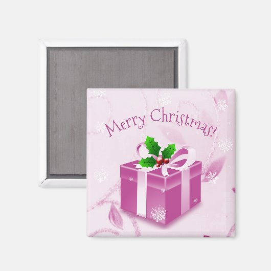 Roze kerstcadeau Magnet (Voorkant / Achterkant)