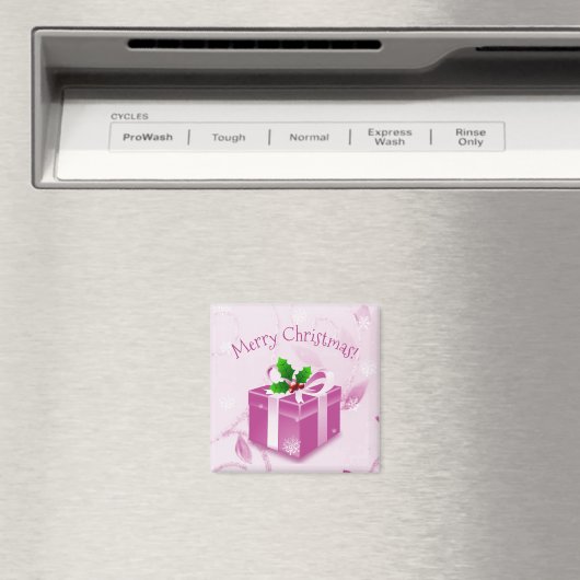 Roze kerstcadeau Magnet (Insitu (Vaatwasser))