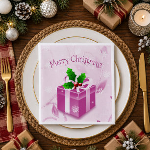 Roze Kerstcadeau Papieren Servet