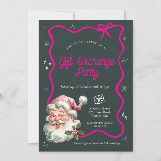 Roze kerstcadeau ruilfeest kaart (Voorkant)