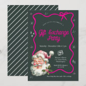 Roze kerstcadeau ruilfeest kaart (Voorkant / Achterkant)