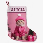 Roze kerstcadeau Schattigee Kattenhanger Kleine Kerstsok (Voorkant)