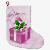 Roze kerstcadeau stoppen grote kerstsok (Voorkant)