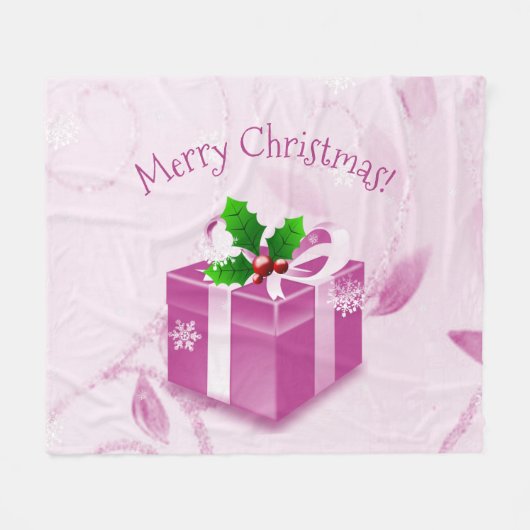 Roze kerstcadeaubon fleece deken (Voorkant (Horizontaal))