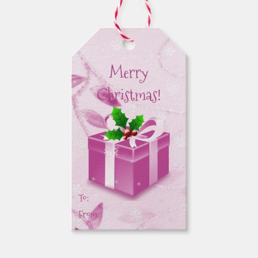 Roze kerstcadeaudoos Cadeaus Label Cadeaulabel (Voorkant)