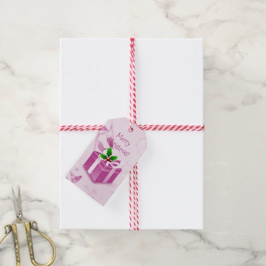 Roze kerstcadeaudoos Cadeaus Label Cadeaulabel (Met Touw)