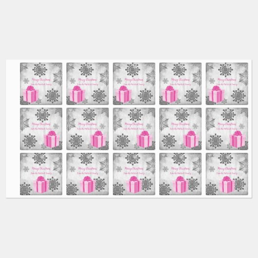 Roze kerstcadeauetiketten voor feestdagen labels (Vel)