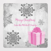 Roze kerstcadeauetiketten voor feestdagen labels (Design 2)