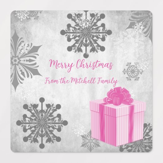 Roze kerstcadeauetiketten voor feestdagen labels (Design 2)