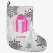 Roze kerstcadeaufeestdag stoppen grote kerstsok (Voorkant)