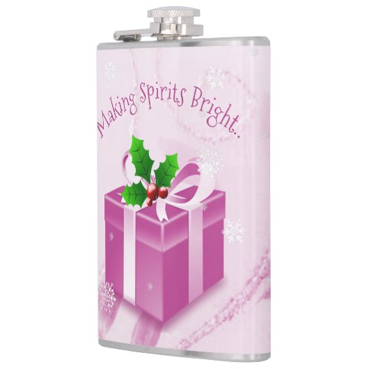 Roze kerstcadeaufles heupfles (Links)