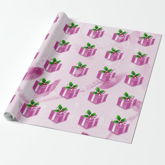 Roze kerstcadeaupapier cadeaupapier (Uitgerold)