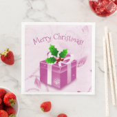Roze kerstcadeaupapier Napkin Servet (Insitu)
