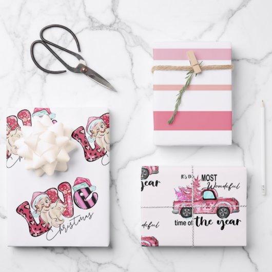 Roze kerstcadeaupapier van liefdesformaat inpakpapier vel (Voorkant)