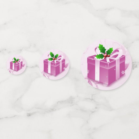 Roze kerstcadeaus Confetti (Voorkanten)