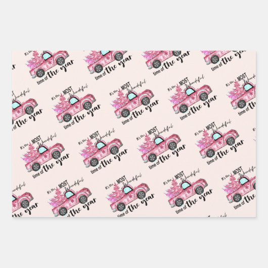 Roze kerstcadeaus inpakpapier vel (Voorkant 3)