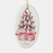Roze kerstcadeaus keramisch ornament (Rechts)