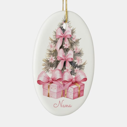 Roze kerstcadeaus keramisch ornament (Rechts)
