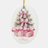 Roze kerstcadeaus keramisch ornament (Voorkant)