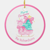 roze kerstcadeaus slee slee boom keramisch ornament (Achterkant)