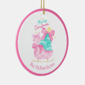 Roze Kerstcadeaus Sleigh Tree Keramisch Ornament (Rechts)