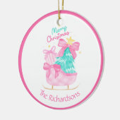 Roze Kerstcadeaus Sleigh Tree Keramisch Ornament (Links)
