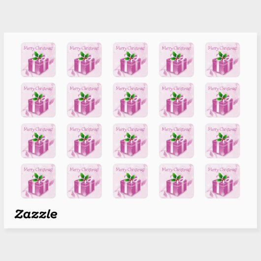 Roze kerstcadeauSticker Vierkante Sticker (Vel)