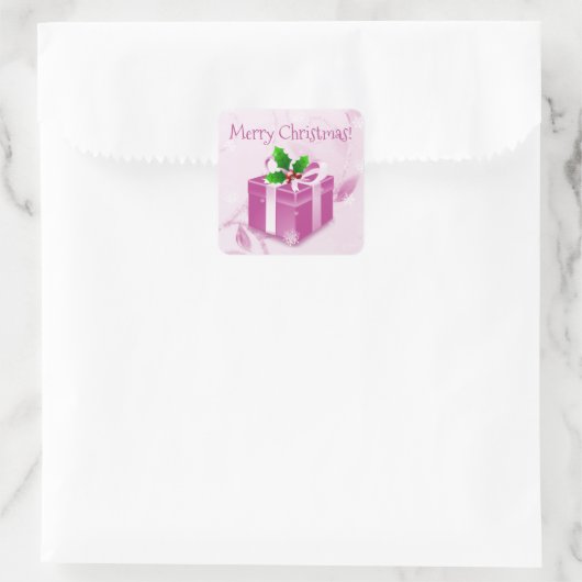Roze kerstcadeauSticker Vierkante Sticker (Tas)