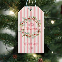 Roze Kerstcadeautag | Prettig Kerstmis Bloem W