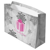 Roze kerstcadeautas met cadeaubon groot cadeauzakje (Achterkant Gekanteld)