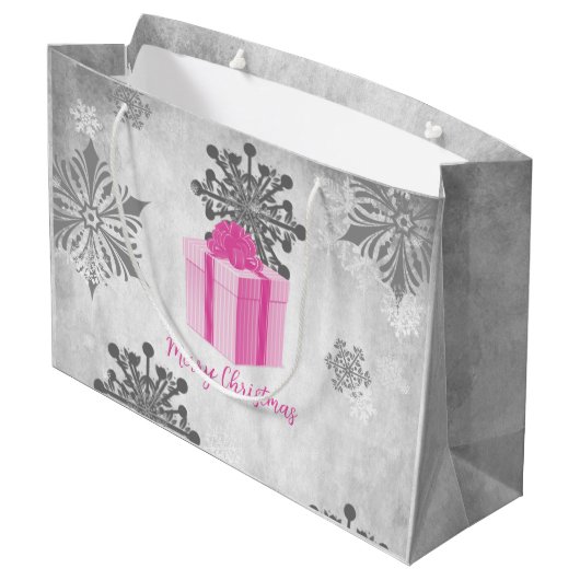 Roze kerstcadeautas met cadeaubon groot cadeauzakje (Achterkant Gekanteld)