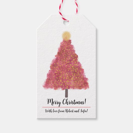 Roze kerstcadeautjes labels voor kerstmis cadeaulabel (Voorkant)
