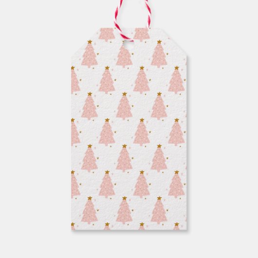 Roze kerstcadeautjes met kerstmis cadeaulabel (Achterkant)