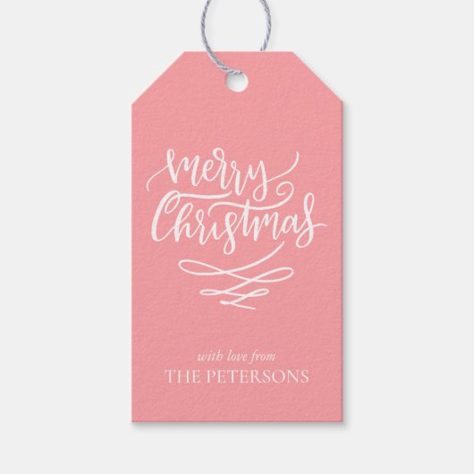 Roze kerstcadeautjes met prettig kerstcadeautje cadeaulabel (Voorkant)