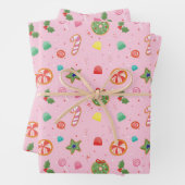 Roze kerstcandy inpakpapier vel (In situ)